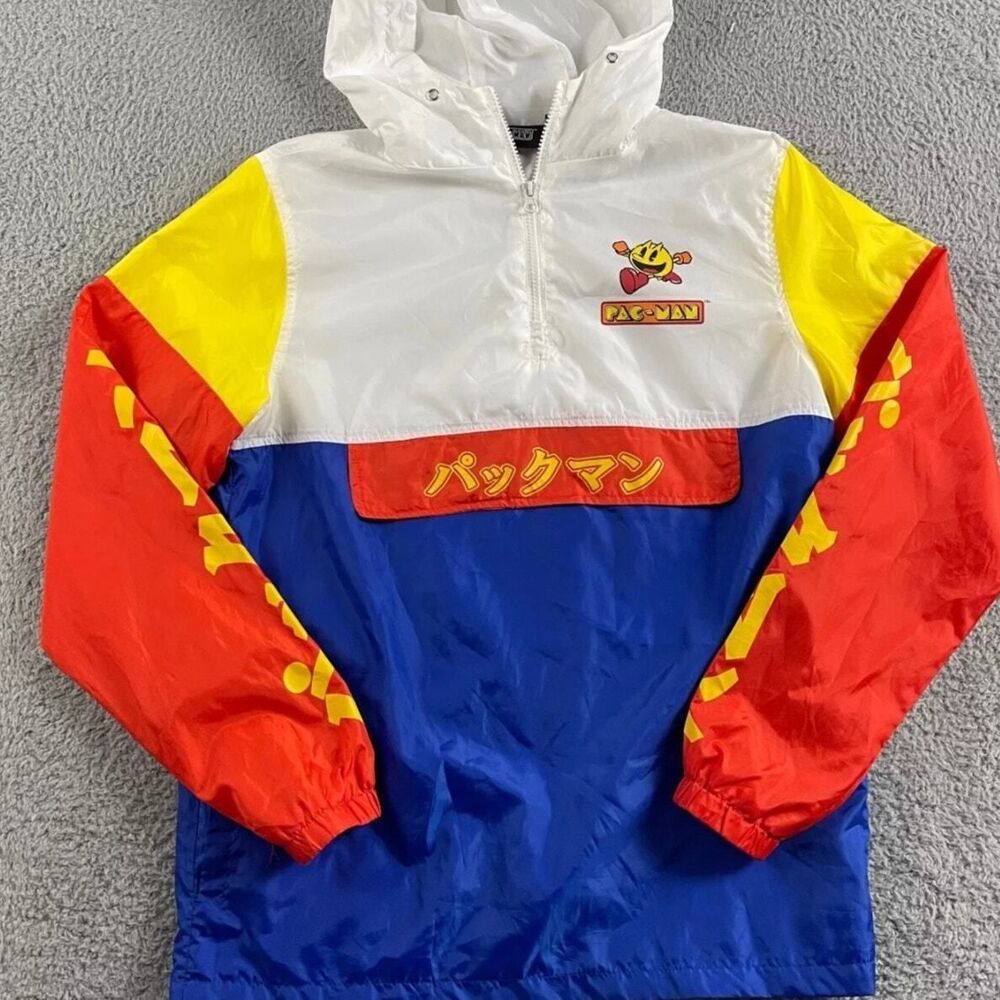 Pac-Man Japanese Writing Windbreaker Hoodie Adult Small Unisex Jacket